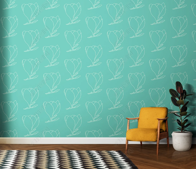 3D Freehand Sketching Floral White Pale Green Wall Mural Wallpaper YXL 2100