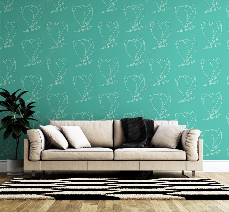 3D Freehand Sketching Floral White Pale Green Wall Mural Wallpaper YXL 2100