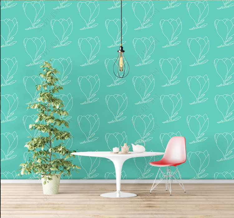 3D Freehand Sketching Floral White Pale Green Wall Mural Wallpaper YXL 2100