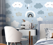 3D Cartoon Cloud Rain Star Wall Mural Wallpaper YXL 2117