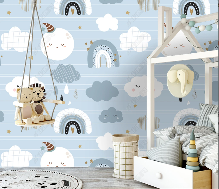 3D Cartoon Cloud Rain Star Wall Mural Wallpaper YXL 2117