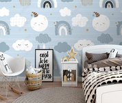 3D Cartoon Cloud Rain Star Wall Mural Wallpaper YXL 2117