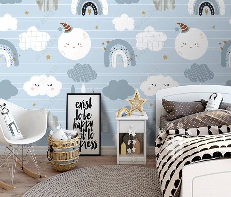 3D Cartoon Cloud Rain Star Wall Mural Wallpaper YXL 2117