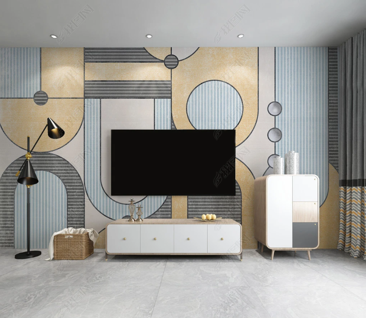 3D Geometric Line Ellipse Round Wall Mural Wallpaper YXL 2143