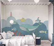 3D Animal Whale Goldfish Sailing Wall Mural Wallpaper YXL 2159