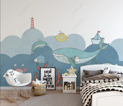 3D Animal Whale Goldfish Sailing Wall Mural Wallpaper YXL 2159