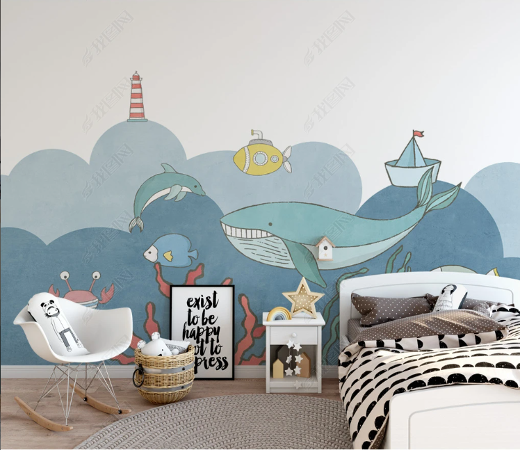 3D Animal Whale Goldfish Sailing Wall Mural Wallpaper YXL 2159