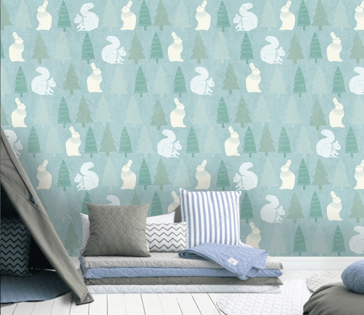 3D Cartoon Rabbit Tree Squirrel Wall Mural Wallpaper YXL 2205
