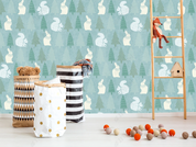 3D Cartoon Rabbit Tree Squirrel Wall Mural Wallpaper YXL 2205