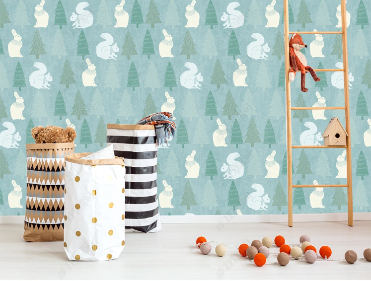3D Cartoon Rabbit Tree Squirrel Wall Mural Wallpaper YXL 2205