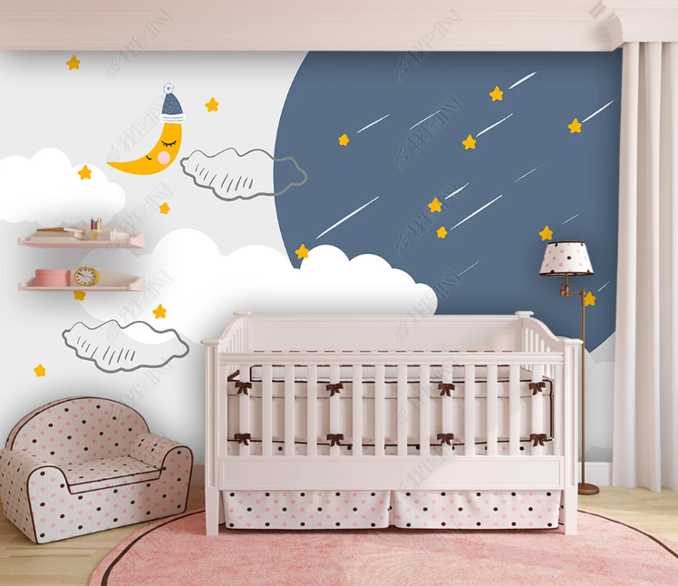 3D Cartoon Sky Moon Star Cloud Wall Mural Wallpaper YXL 2215