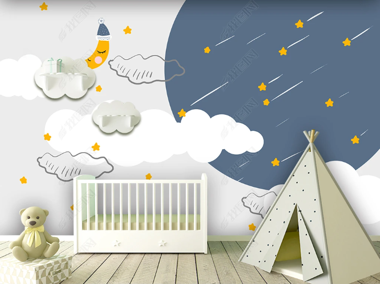 3D Cartoon Sky Moon Star Cloud Wall Mural Wallpaper YXL 2215