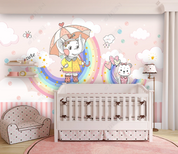 3D Cartoon Rainbow Elephant Cat Cloud Wall Mural Wallpaper YXL 2219