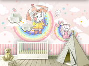3D Cartoon Rainbow Elephant Cat Cloud Wall Mural Wallpaper YXL 2219