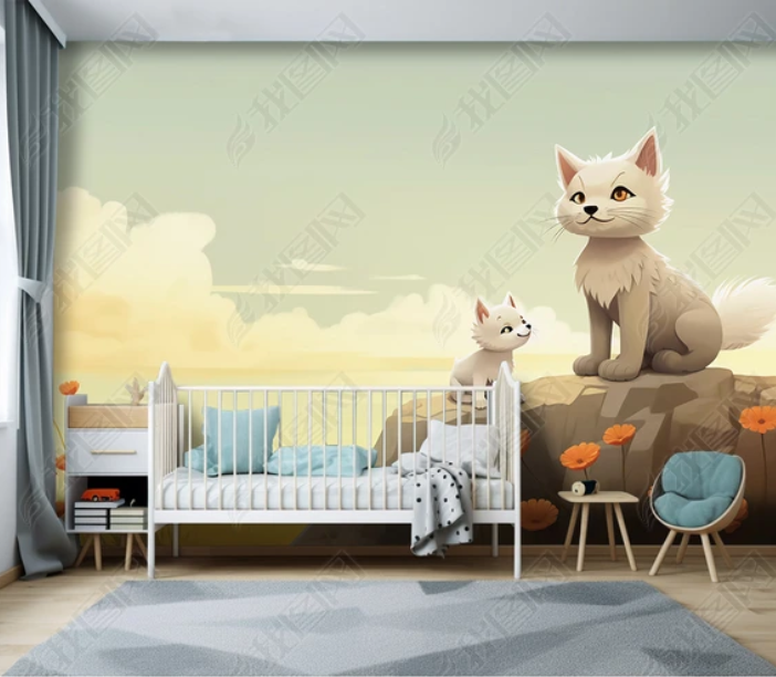 3D Cartoon Forest Animal Cat Sky Kids Wallpaper Wall Mural Wall Decor Wall Art Wall Sticker Remoable Wallpaper LQH 5
