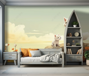 3D Cartoon Forest Animal Cat Sky Kids Wallpaper Wall Mural Wall Decor Wall Art Wall Sticker Remoable Wallpaper LQH 5