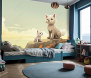3D Cartoon Forest Animal Cat Sky Kids Wallpaper Wall Mural Wall Decor Wall Art Wall Sticker Remoable Wallpaper LQH 5