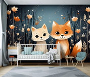 3D Cartoon Forest Animal Cat Floral Kids Wallpaper Wall Mural Wall Decor Wall Art Wall Sticker Remoable Wallpaper LQH 6