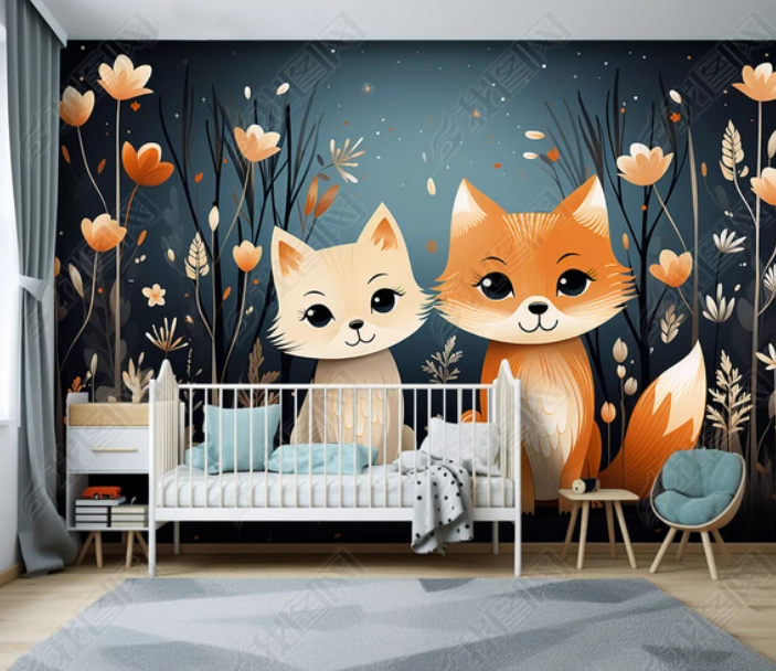 3D Cartoon Forest Animal Cat Floral Kids Wallpaper Wall Mural Wall Decor Wall Art Wall Sticker Remoable Wallpaper LQH 6