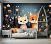 3D Cartoon Forest Animal Cat Floral Kids Wallpaper Wall Mural Wall Decor Wall Art Wall Sticker Remoable Wallpaper LQH 6