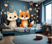 3D Cartoon Forest Animal Cat Floral Kids Wallpaper Wall Mural Wall Decor Wall Art Wall Sticker Remoable Wallpaper LQH 6