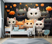 3D Cartoon Forest Animal Cat Floral Kids Wallpaper Wall Mural Wall Decor Wall Art Wall Sticker Remoable Wallpaper LQH 8