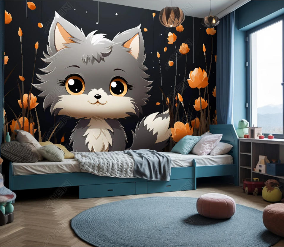 3D Cartoon Forest Animal Cat Floral Kids Wallpaper Wall Mural Wall Decor Wall Art Wall Sticker Remoable Wallpaper LQH 9