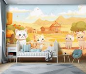 3D Cartoon Animal Cat House Kids Wallpaper Wall Mural Wall Decor Wall Art Wall Sticker Remoable Wallpaper LQH 10