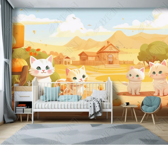 3D Cartoon Animal Cat House Kids Wallpaper Wall Mural Wall Decor Wall Art Wall Sticker Remoable Wallpaper LQH 10