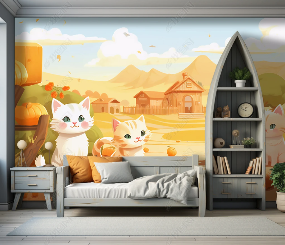 3D Cartoon Animal Cat House Kids Wallpaper Wall Mural Wall Decor Wall Art Wall Sticker Remoable Wallpaper LQH 10