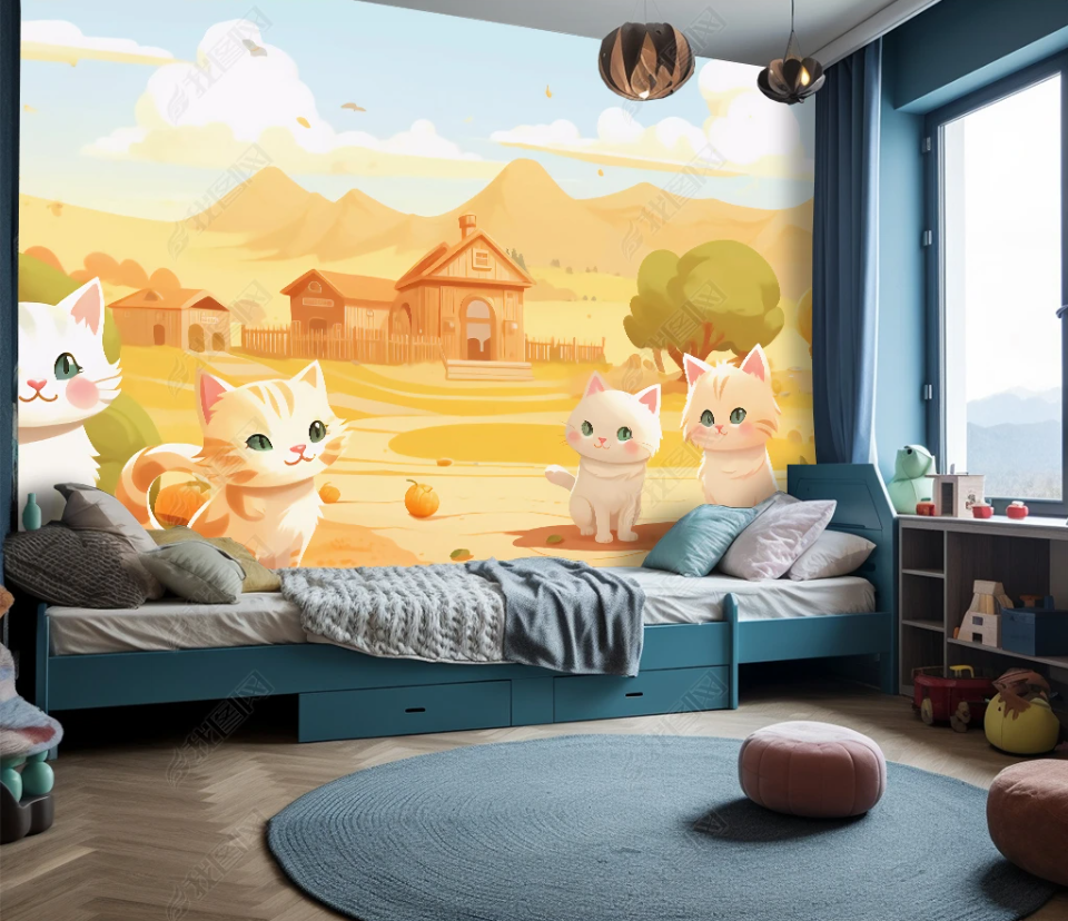 3D Cartoon Animal Cat House Kids Wallpaper Wall Mural Wall Decor Wall Art Wall Sticker Remoable Wallpaper LQH 10
