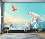3D Cartoon Animal Polar Bear Sky Eagle Kids Wallpaper Wall Mural Wall Decor Wall Art Wall Sticker Remoable Wallpaper LQH 16