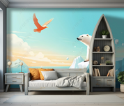 3D Cartoon Animal Polar Bear Sky Eagle Kids Wallpaper Wall Mural Wall Decor Wall Art Wall Sticker Remoable Wallpaper LQH 16