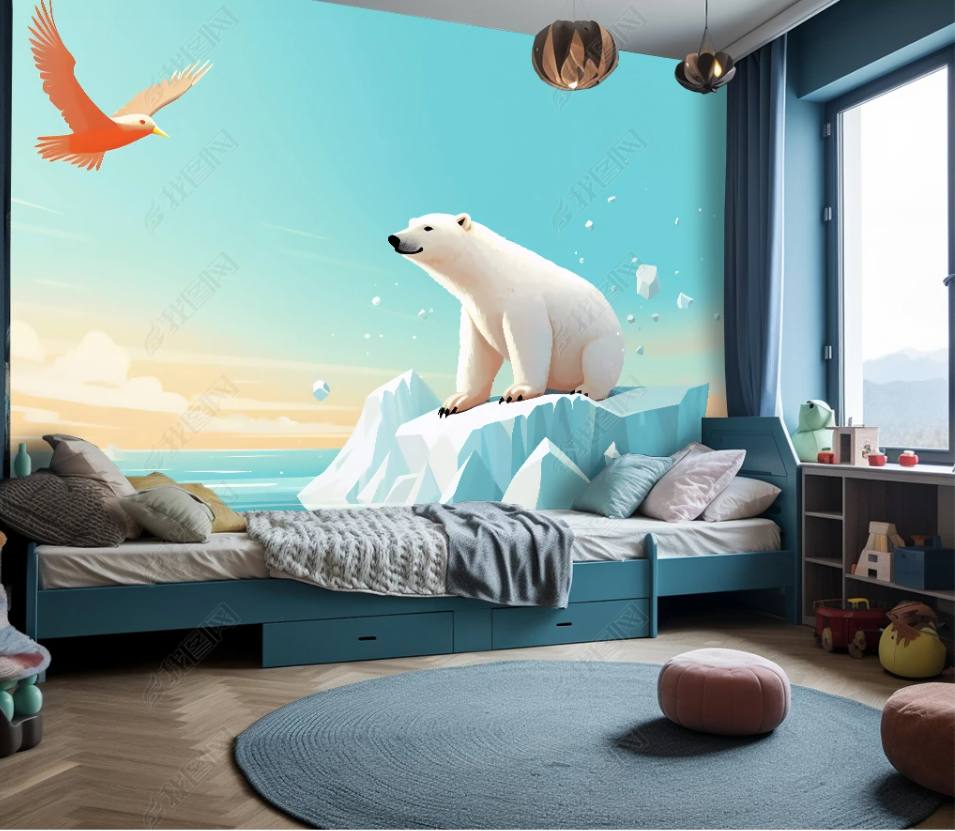 3D Cartoon Animal Polar Bear Sky Eagle Kids Wallpaper Wall Mural Wall Decor Wall Art Wall Sticker Remoable Wallpaper LQH 16