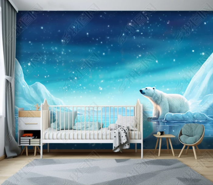 3D Cartoon Animal Polar Bear Snow Kids Wallpaper Wall Mural Wall Decor Wall Art Wall Sticker Remoable Wallpaper LQH 20