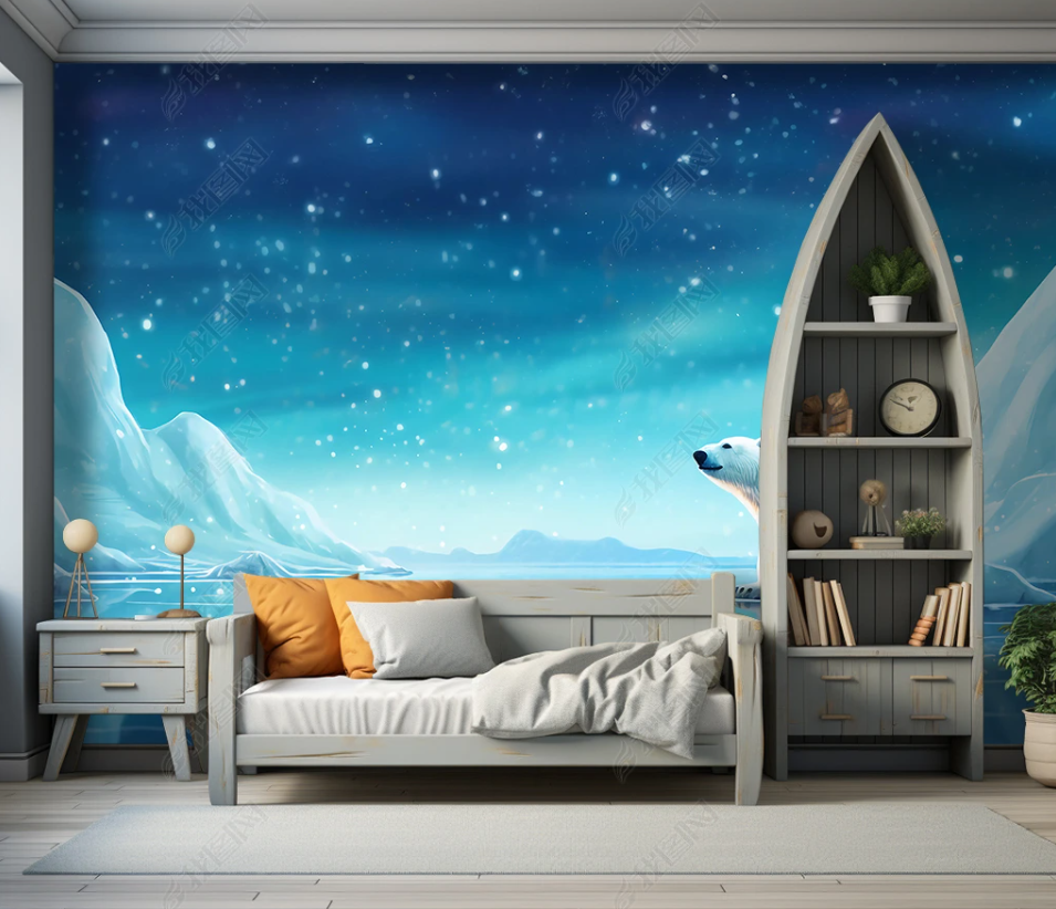 3D Cartoon Animal Polar Bear Snow Kids Wallpaper Wall Mural Wall Decor Wall Art Wall Sticker Remoable Wallpaper LQH 20