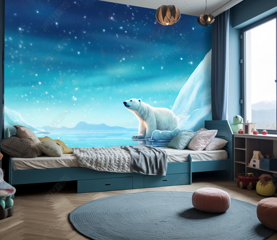 3D Cartoon Animal Polar Bear Snow Kids Wallpaper Wall Mural Wall Decor Wall Art Wall Sticker Remoable Wallpaper LQH 20