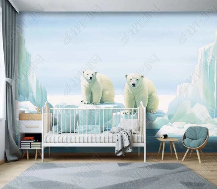 3D Cartoon Animal Polar Bear Kids Wallpaper Wall Mural Wall Decor Wall Art Wall Sticker Remoable Wallpaper LQH 21
