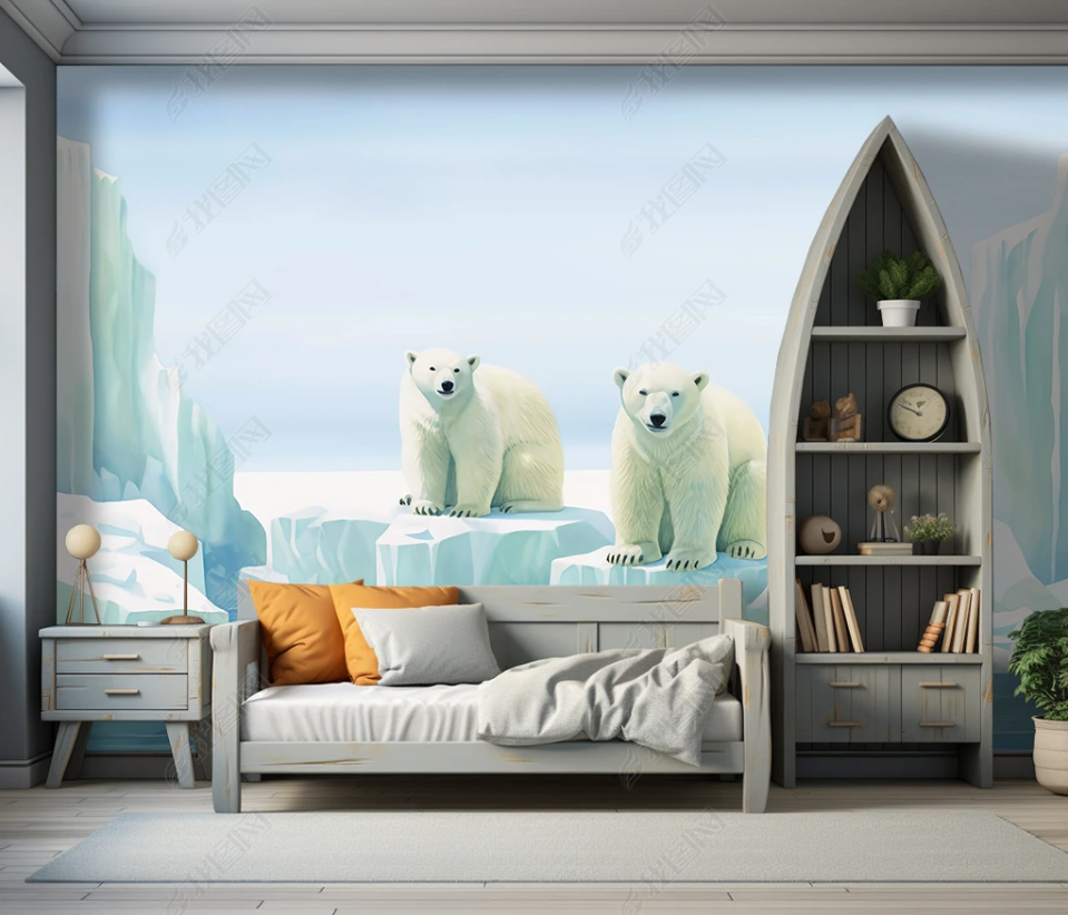 3D Cartoon Animal Polar Bear Kids Wallpaper Wall Mural Wall Decor Wall Art Wall Sticker Remoable Wallpaper LQH 21