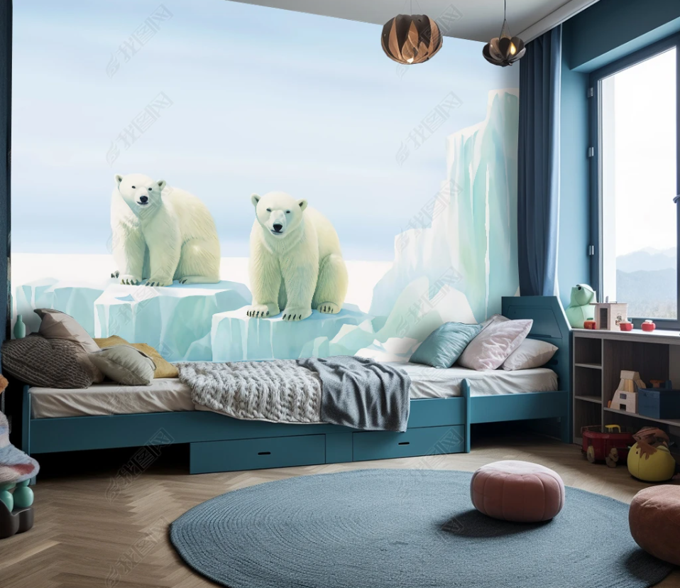 3D Cartoon Animal Polar Bear Kids Wallpaper Wall Mural Wall Decor Wall Art Wall Sticker Remoable Wallpaper LQH 21