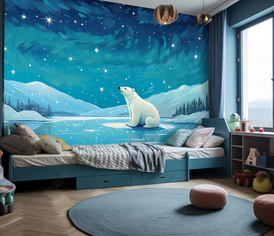 3D Cartoon Animal Polar Bear Kids Wallpaper Wall Mural Wall Decor Wall Art Wall Sticker Remoable Wallpaper LQH 22