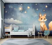 3D Cartoon Animal Starry Sky Clouds Fox Wallpaper Wall Mural Wall Decor Wall Art Wall Sticker Remoable Wallpaper LQH 51