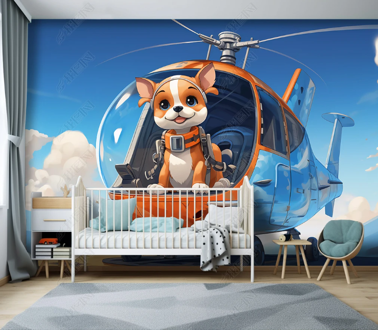 3D Cartoon Sky Plane Animal Dog Wallpaper Wall Mural Wall Decor Wall Art Wall Sticker Remoable Wallpaper LQH 62