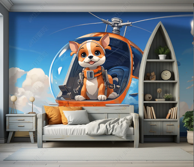 3D Cartoon Sky Plane Animal Dog Wallpaper Wall Mural Wall Decor Wall Art Wall Sticker Remoable Wallpaper LQH 62