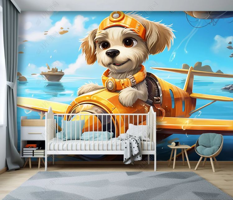 3D Cartoon Sky Plane Animal Dog Wallpaper Wall Mural Wall Decor Wall Art Wall Sticker Remoable Wallpaper LQH 65