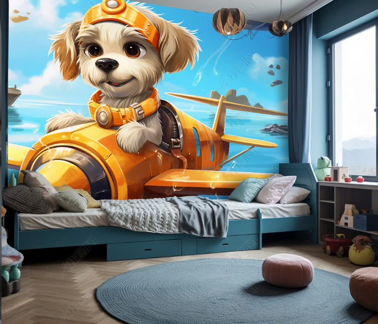 3D Cartoon Sky Plane Animal Dog Wallpaper Wall Mural Wall Decor Wall Art Wall Sticker Remoable Wallpaper LQH 65