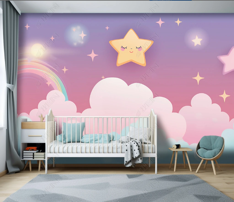 3D Cartoon Sky Clouds Rainbow Wallpaper Wall Mural Wall Decor Wall Art Wall Sticker Remoable Wallpaper LQH 92