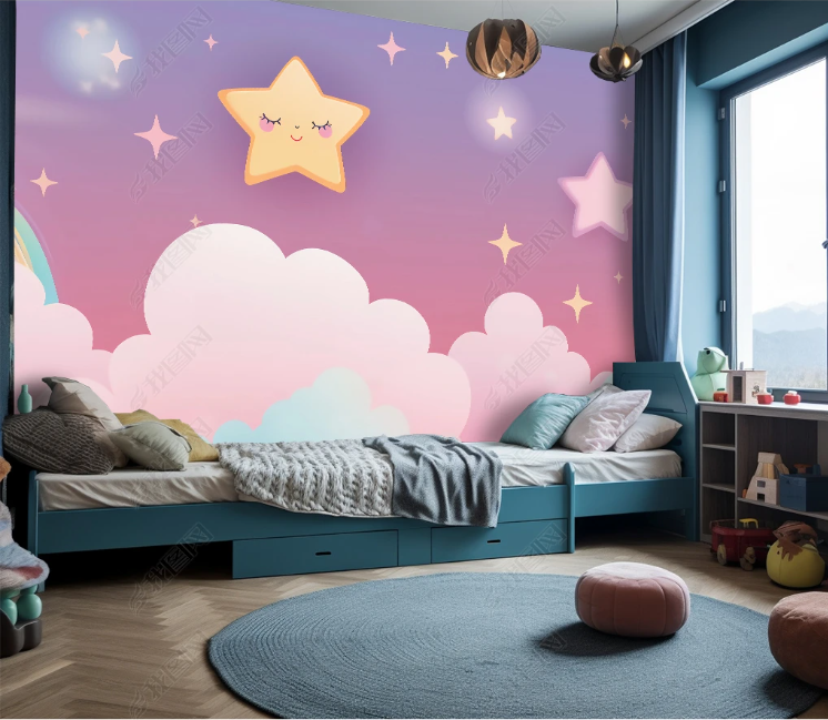 3D Cartoon Sky Clouds Rainbow Wallpaper Wall Mural Wall Decor Wall Art Wall Sticker Remoable Wallpaper LQH 92