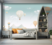 3D Cartoon Sky Clouds Hot Air Balloon Mountain Wallpaper Wall Mural Wall Decor Wall Art Wall Sticker Remoable Wallpaper LQH 107