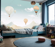 3D Cartoon Sky Clouds Hot Air Balloon Mountain Wallpaper Wall Mural Wall Decor Wall Art Wall Sticker Remoable Wallpaper LQH 107